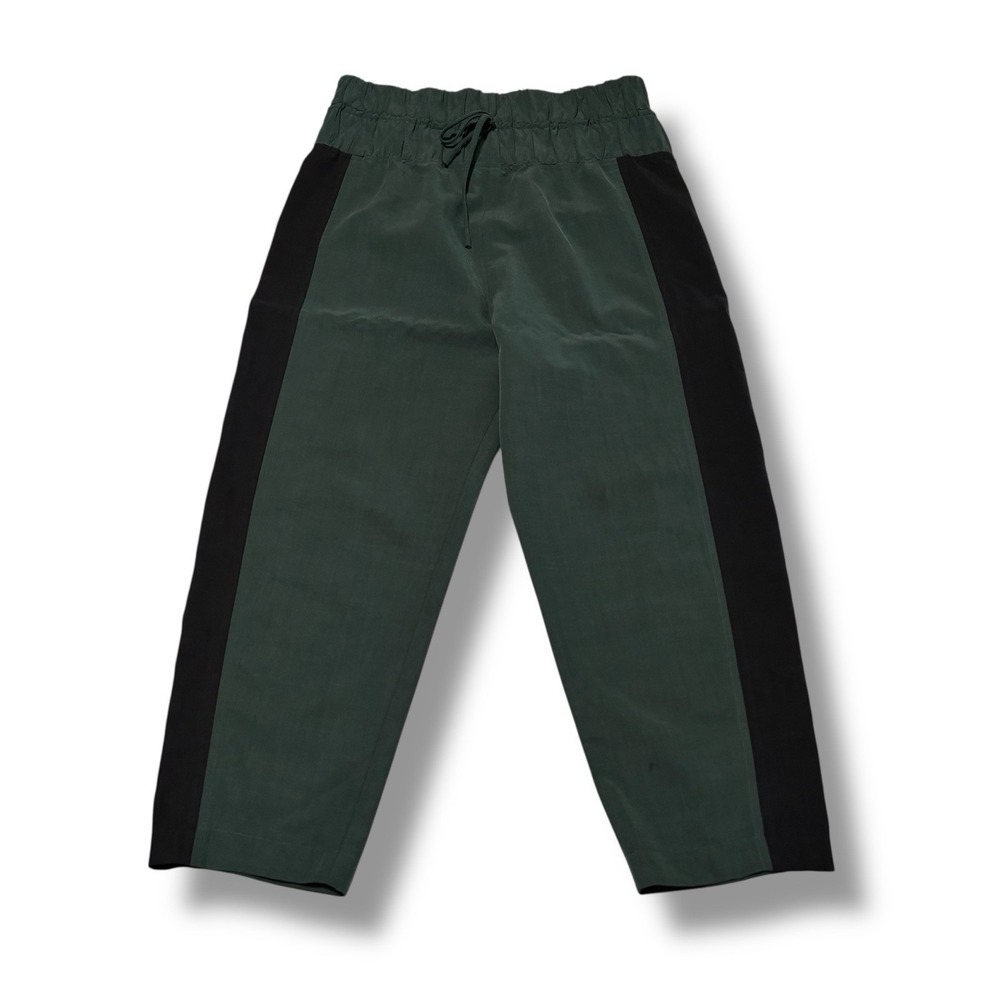 A. Niemeyer Green / Black Stripe High‎ Rise Pants Lagenlook Size 6 / 28 x 22.5